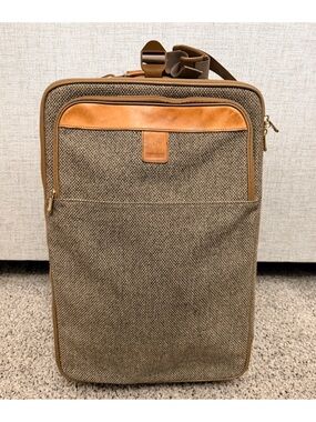 Hartmann Vintage Tweed Carry On Roller Bag with Tan Leather Trim